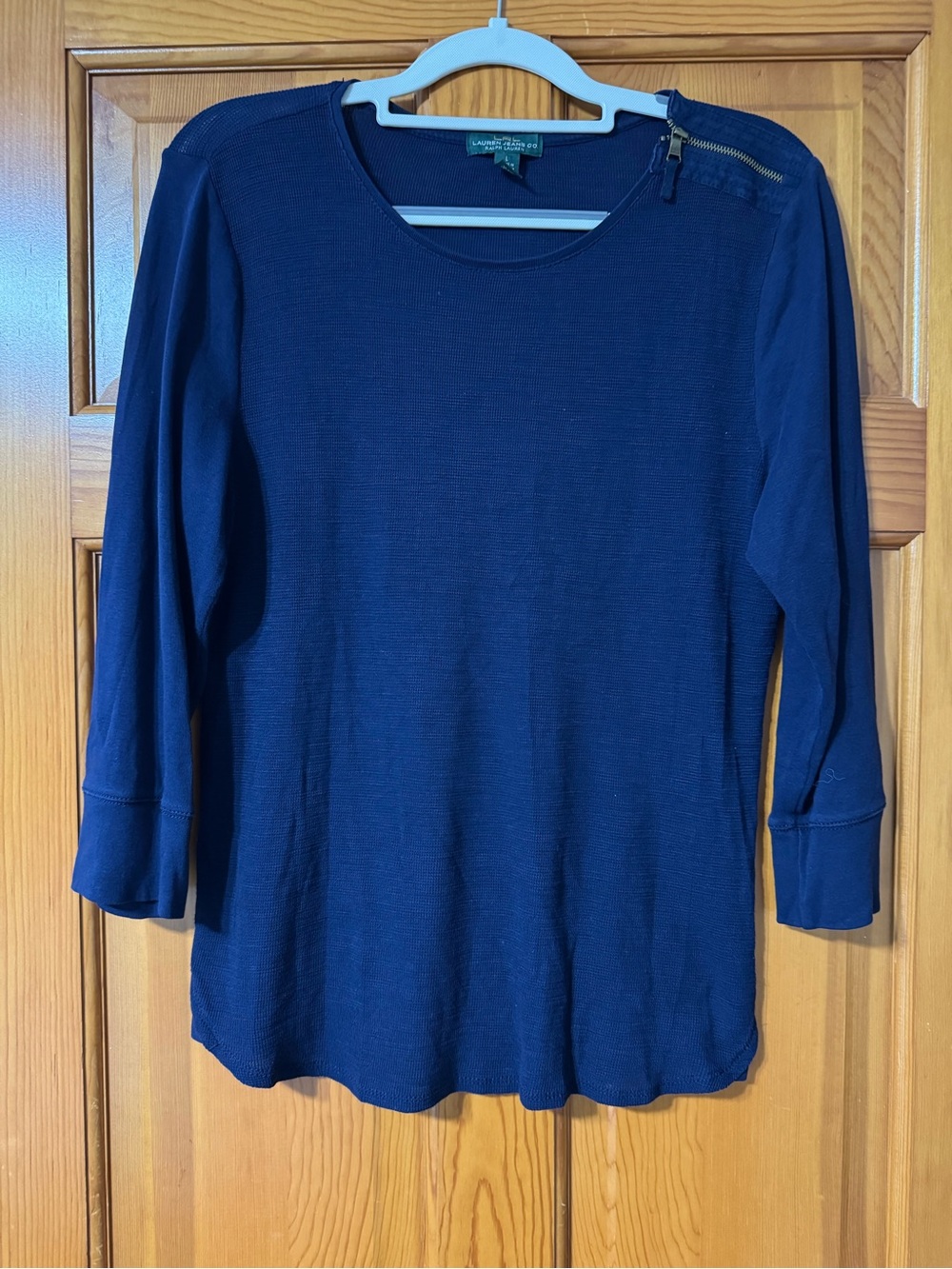 Ralph Lauren Navy Long-Sleeve Zip-Shoulder Knit Top